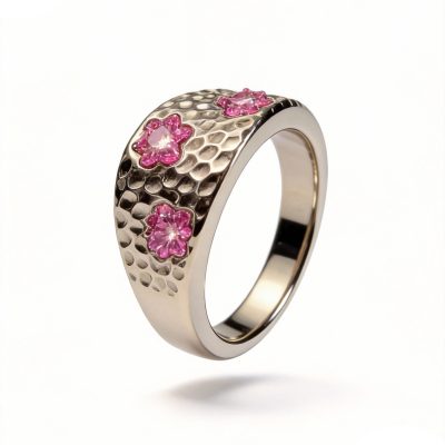 1-4粉色水钻戒指12 Bloom Pink Diamond Hammered Ring