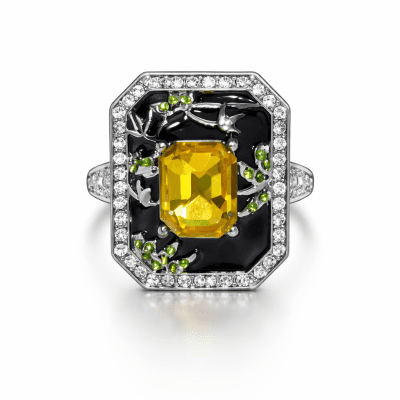 1-1黑色珐琅戒指19.8 Vintage Luxe Gem Ring