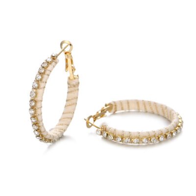 Woven Gold Rhinestone Hoop Earrings